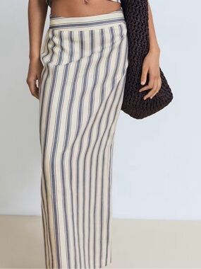 Mango Cream Maxi Skirt with Navy Stripe